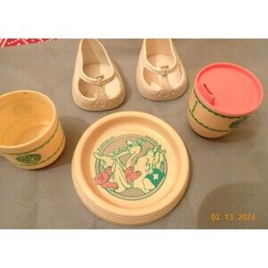 Lot of vintage Cabbage Patch items shoes, plate, cup